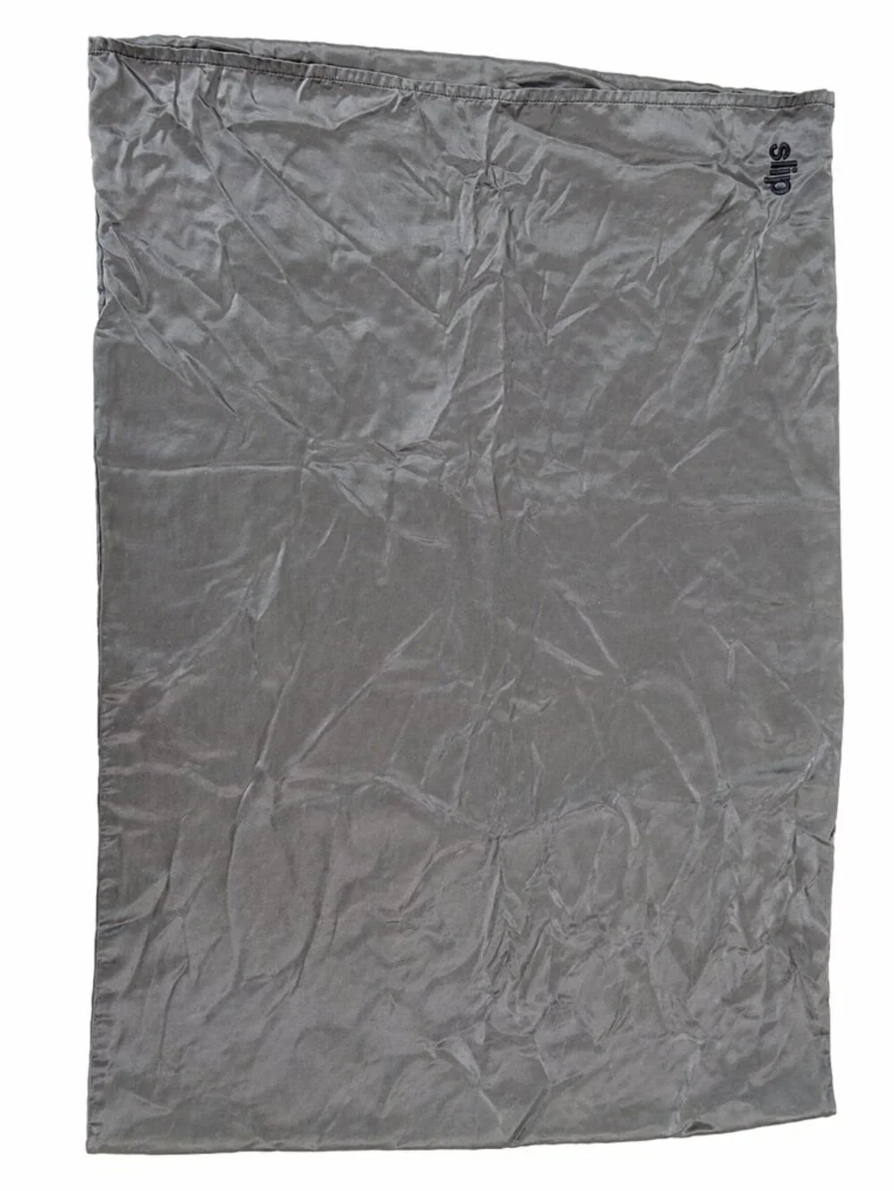 Slip Silk Pillowcase Queen/Standard Size Charcoal Gray Embroidered Logo